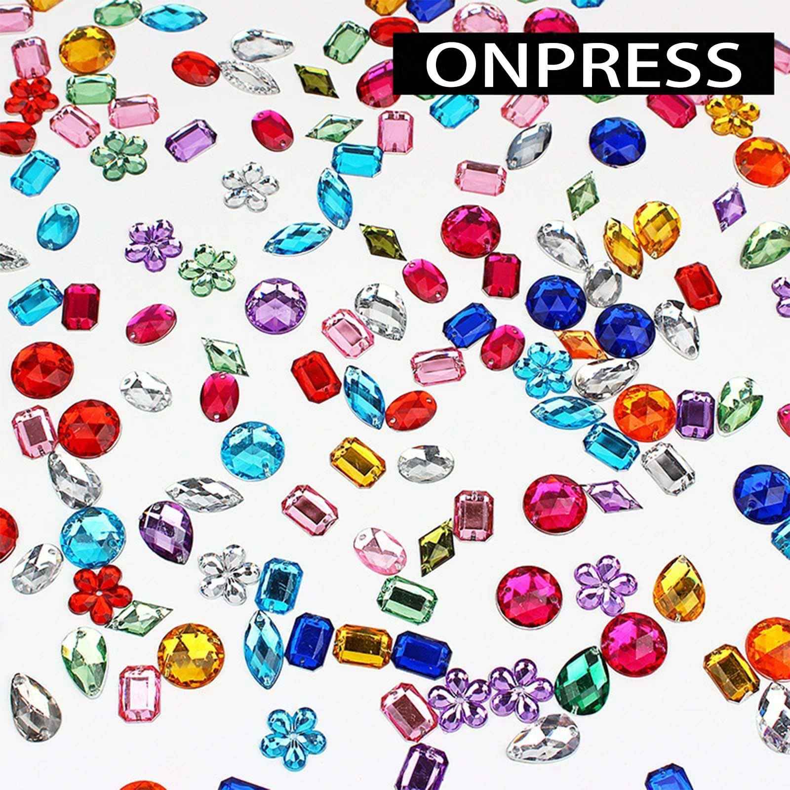 ONPRESS 4Boxes/48Gird 4000Pcs Colorful Rhinestones Nail Art Charms 3D Flatback Rhinestones for Nails Art Design Heart Star Flower Nail Diamonds Kawaii Nail Crafts Acrylic Diamonds for Women Manicure
