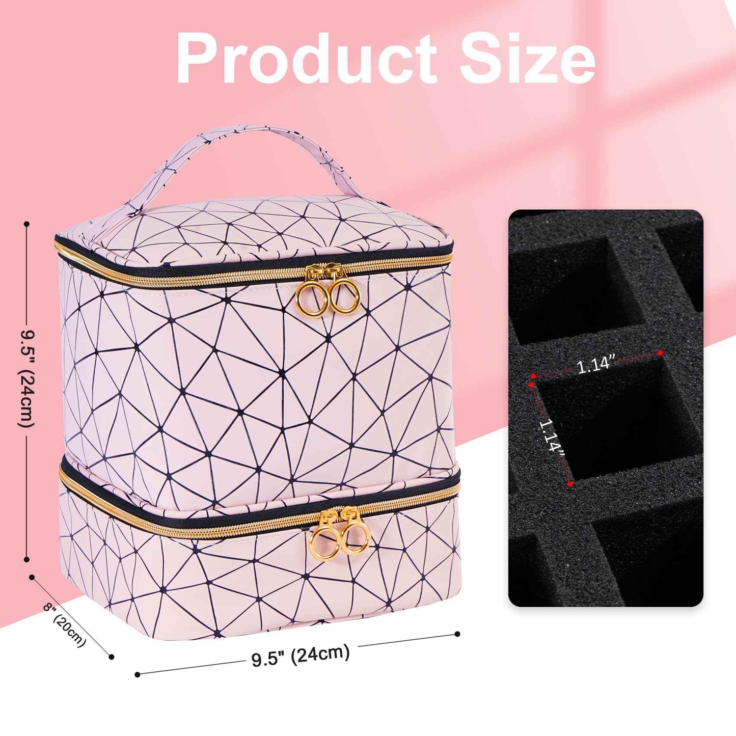 Uross Nail Polish Organizer Bag Holds 30 Bottles Nail Polish & Nail Kit -Nail Polish Storage Organizer Bag Nail Supplies Organizer Case for nail tech - Lightpink