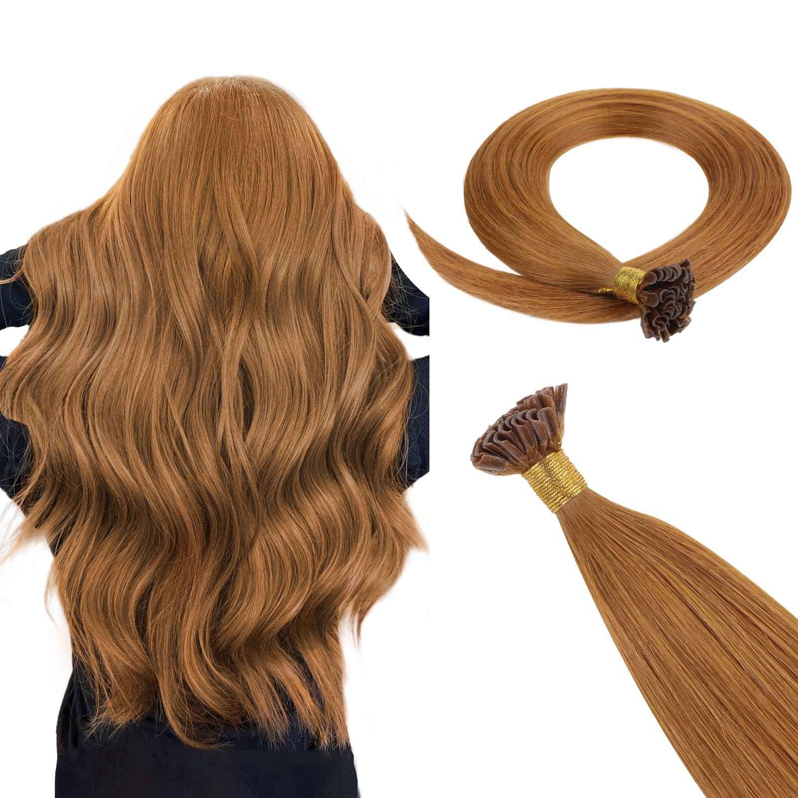 HOTBANANA U Tip Hair Extensions, 16 Inch 50g 50s Auburn Ginger Pre Bonded Hot Fusion Keratin UTip Hair Extensions