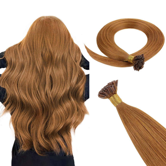 HOTBANANA U Tip Hair Extensions, 16 Inch 50g 50s Auburn Ginger Pre Bonded Hot Fusion Keratin UTip Hair Extensions