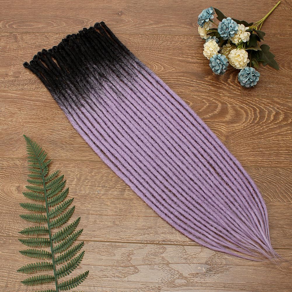 Kraler 24" Thick Dreadlock Extensions, 20 Strands 1cm Width SE Ombre Light Purple Crochet Dreadls Extensions of Synthetic Hair Hip Hop Style Dreadlock for Girls