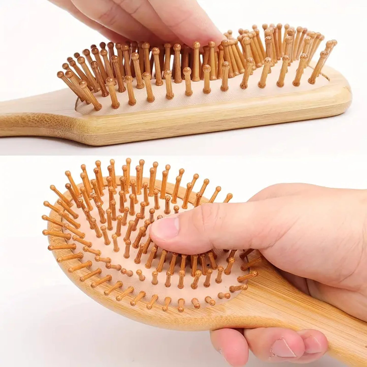 Foxniner Bamboo brush,bamboo hair brush,wooden hair brush,Eco Friendly Paddle Hairbrush for Women Men and Kids Make Thin Long Curly Hair Health and Massage Scalp· (-Bamboo Hair Brush Set+1xcomb)