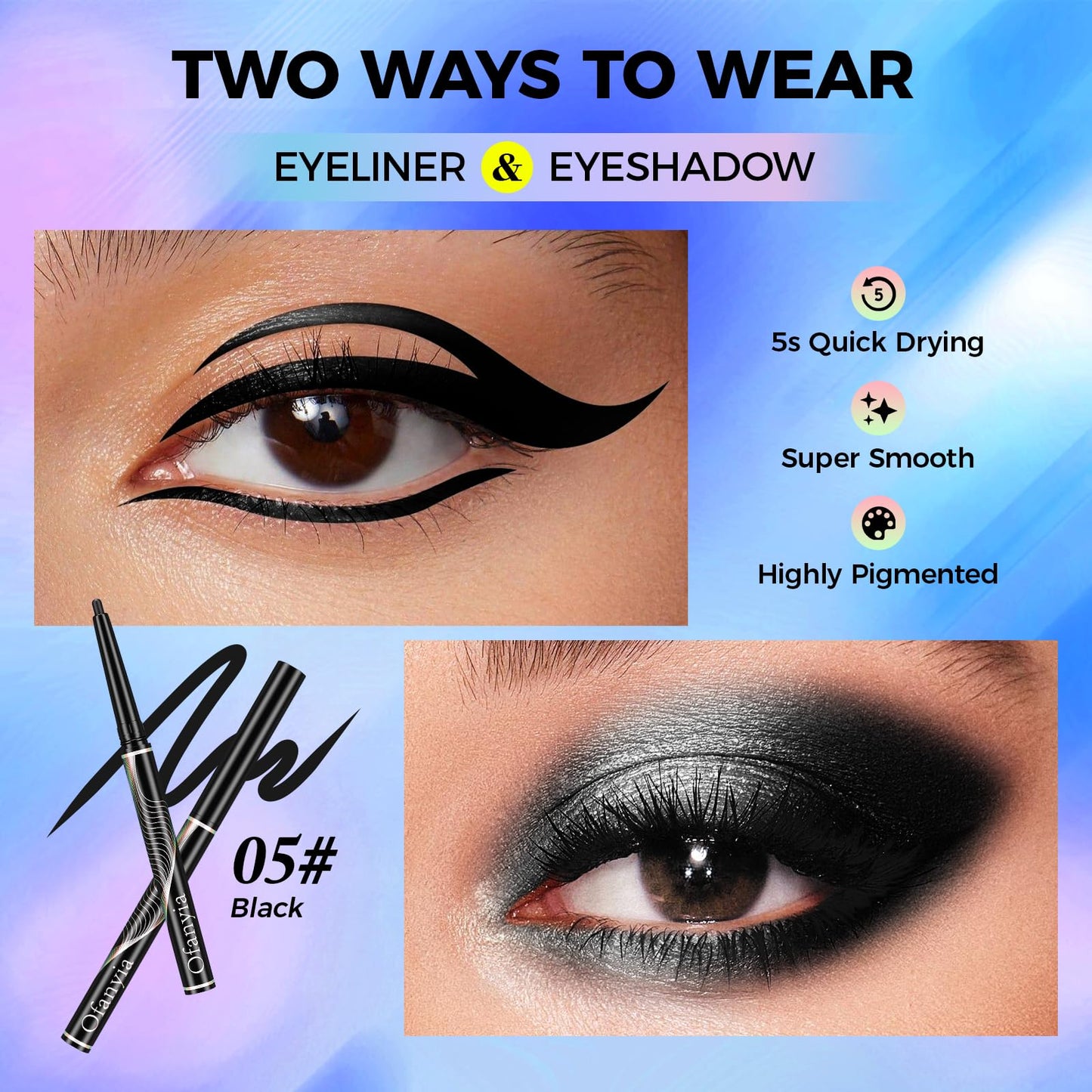 Multichrome Eyeliner,Black Eyeliner Penclis with Retractable,Glitter Eyeliner Pencil for Halloween Makeup,Waterproof Eyeliner Pen,24h Long Lasting Eye Liner Smudge Proof Eye Pencil