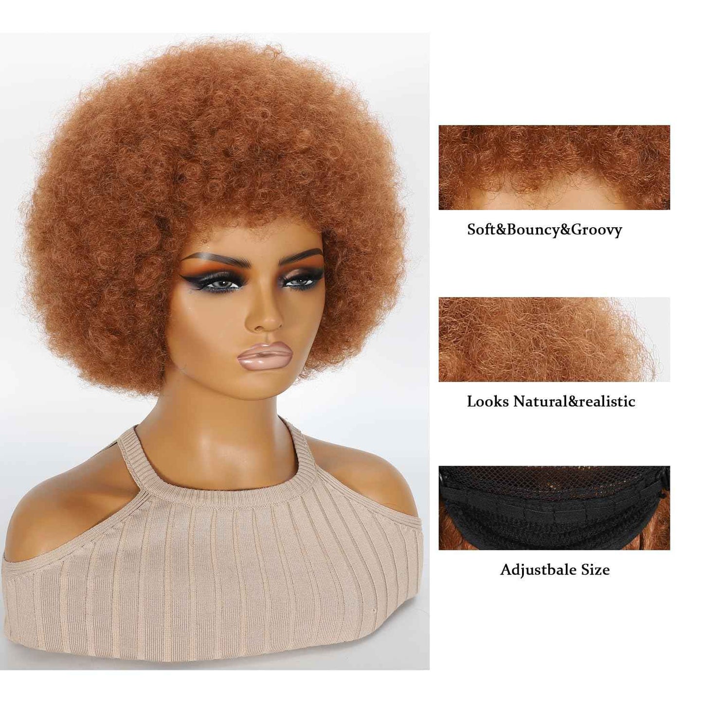 HOTJAR Afro Wigs for Black Women 70s Mixed Brown Afro Kinky Curly Wig Bouncy Huge Fluffy Puff Wigs Synthetic Hair for Cosplay Daily and Party (30#)