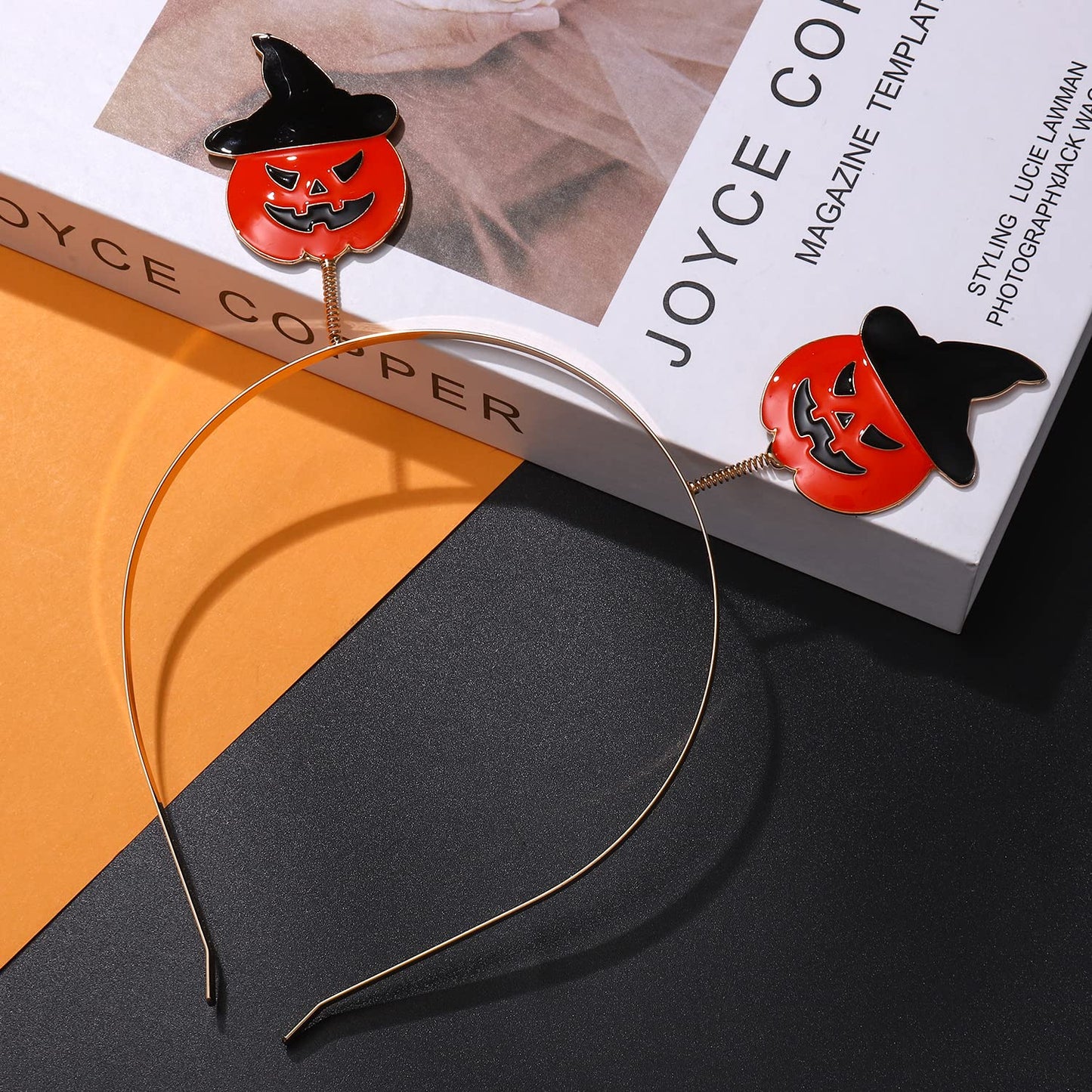 ZITULRY Halloween Headbands for Women Enamel Pumpkin Candy Corn Witch Hat Headband Gothic Spooky Ghost BOO Bat Moon Tiara Headpiece, Orange