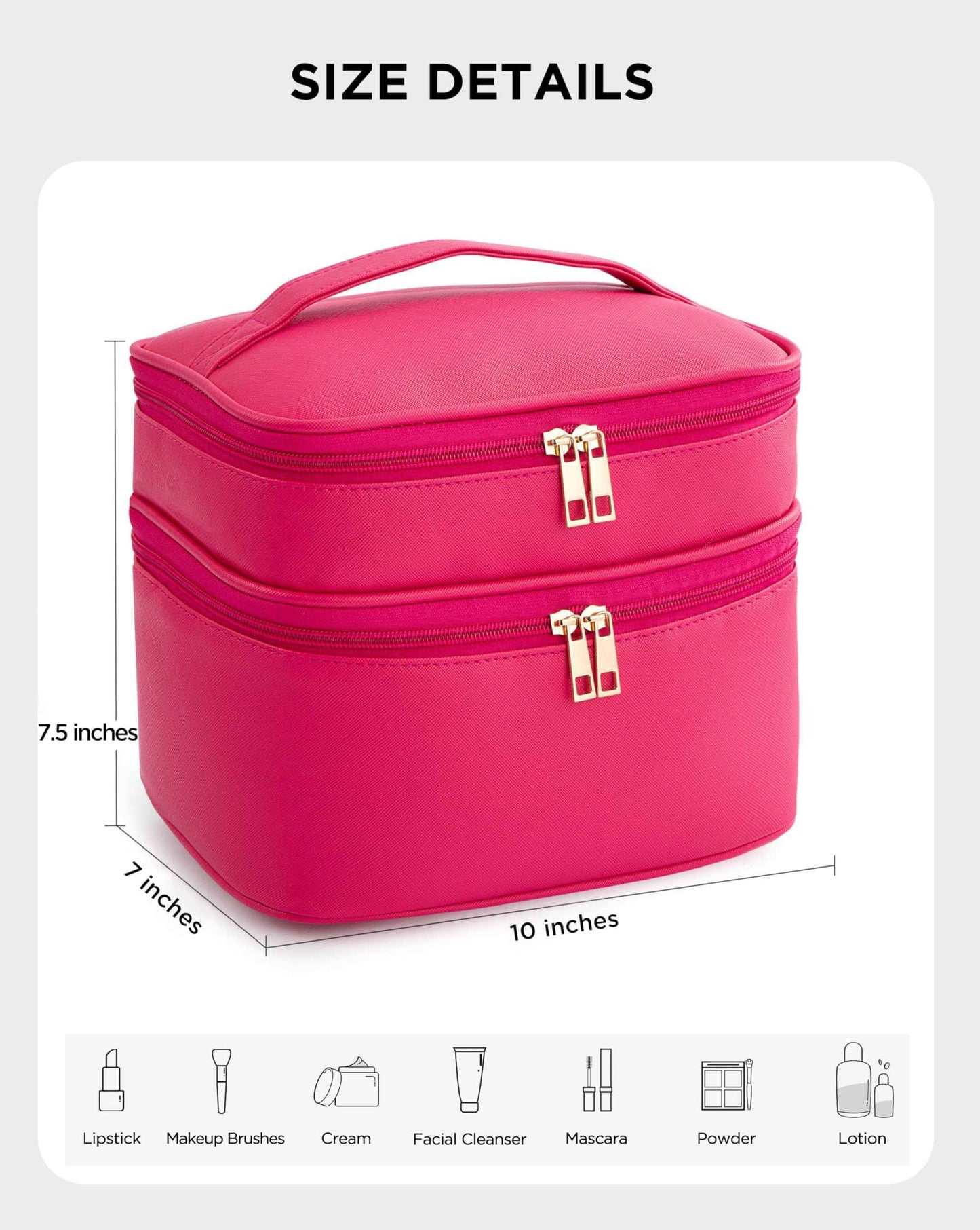 Makeup Bag for Women X-Large Travel Makeup Bag Organizer Portable Toiletry Bag Cute Makeup Bags Waterproof Leather Cosmetic Bag Makeup Case with Removable Dividers, Rose Red