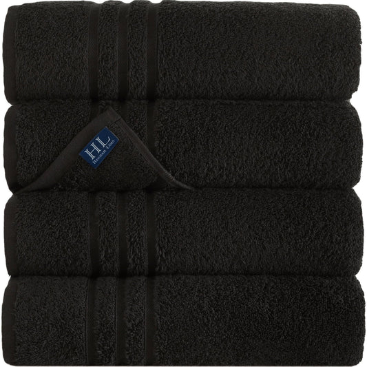 Hawmam Linen Black Bath Towels 4-Pack - 27x54 Soft and Absorbent, Premium Quality Perfect for Daily Use 100% Cotton Towel 600 GSM