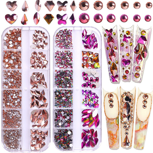 BELICEY Nail Art Rhinestones Champagne Purple Flatback Round Rhinestones Charms Nail Gem Stones with K9 Bling Glass Crystals Diamonds Jewelry for Nail Design DIY Crafts Face Decoration