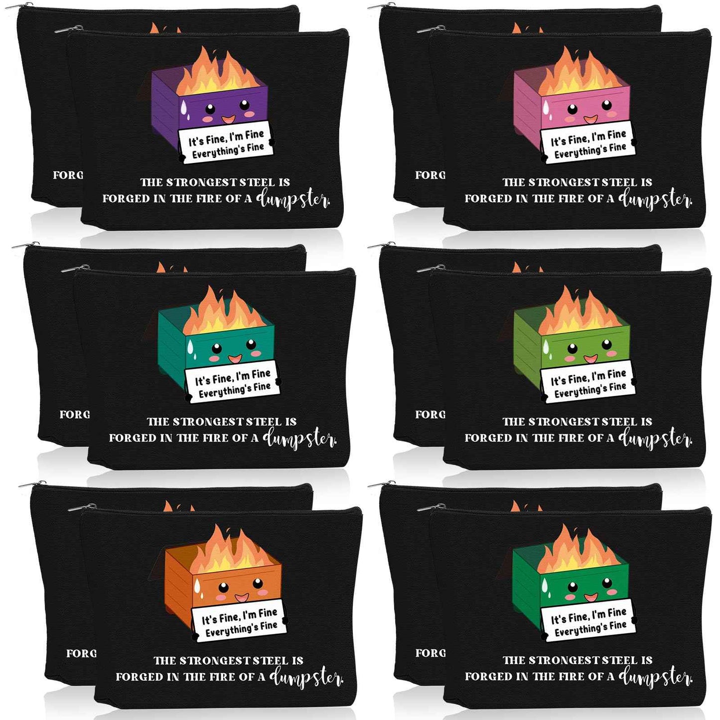 Reginary 12 Pcs Dumpster Fire Makeup Bags Bulk Christmas Funny Gifts Employee Inspirational Cosmetic Bag Gifts for Coworker Staff Team