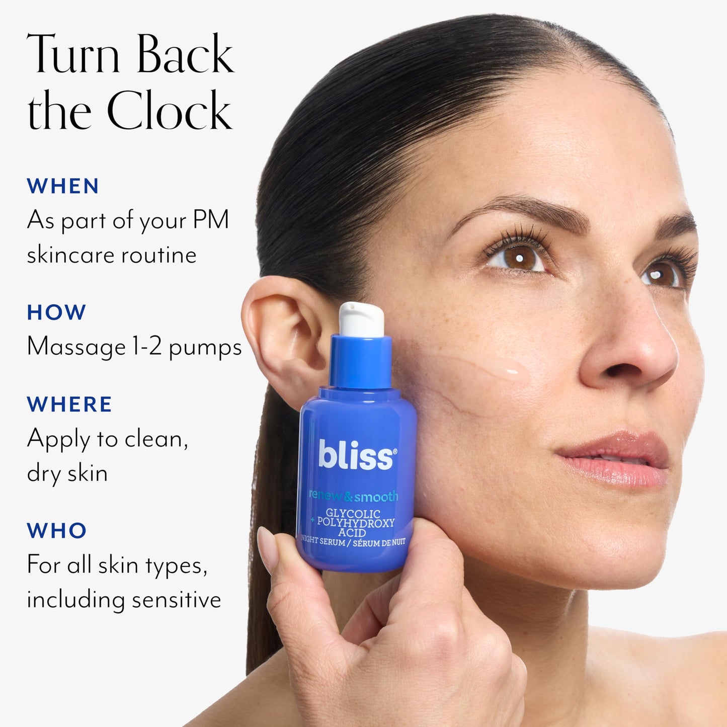 Bliss Renew & Smooth Night Face Serum | Resurfacing Treatment with Glycolic Acid and AHA Glycolic + Polyhydroxy Acid | for Smoother, Brighter Skin | Vegan & Cruelty-Free Exfoliating Serum | 1 Fl Oz