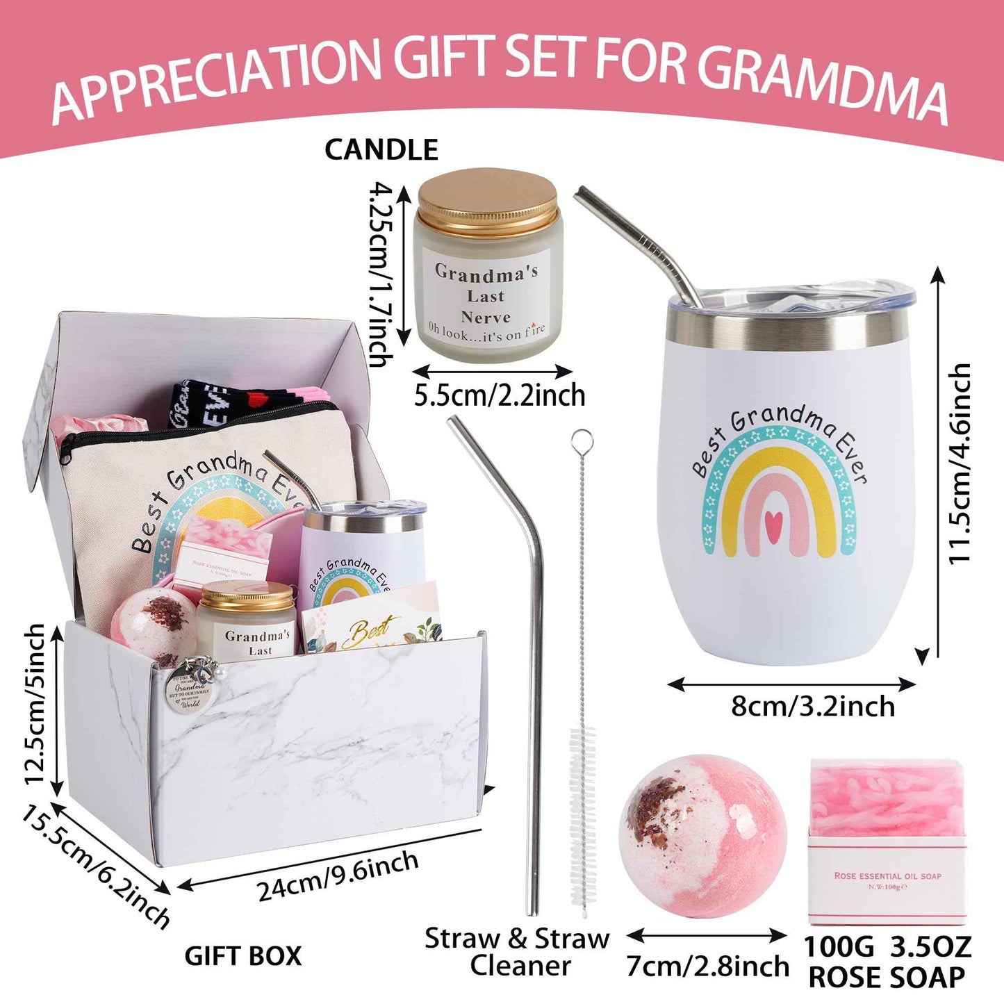12 Pieces Grandma Gifts Box,Christmas Gifts for Grandma from Granddaughter Grandson,Nana Gift Basket Grandma Birthday Gift for Gigi Grandmother