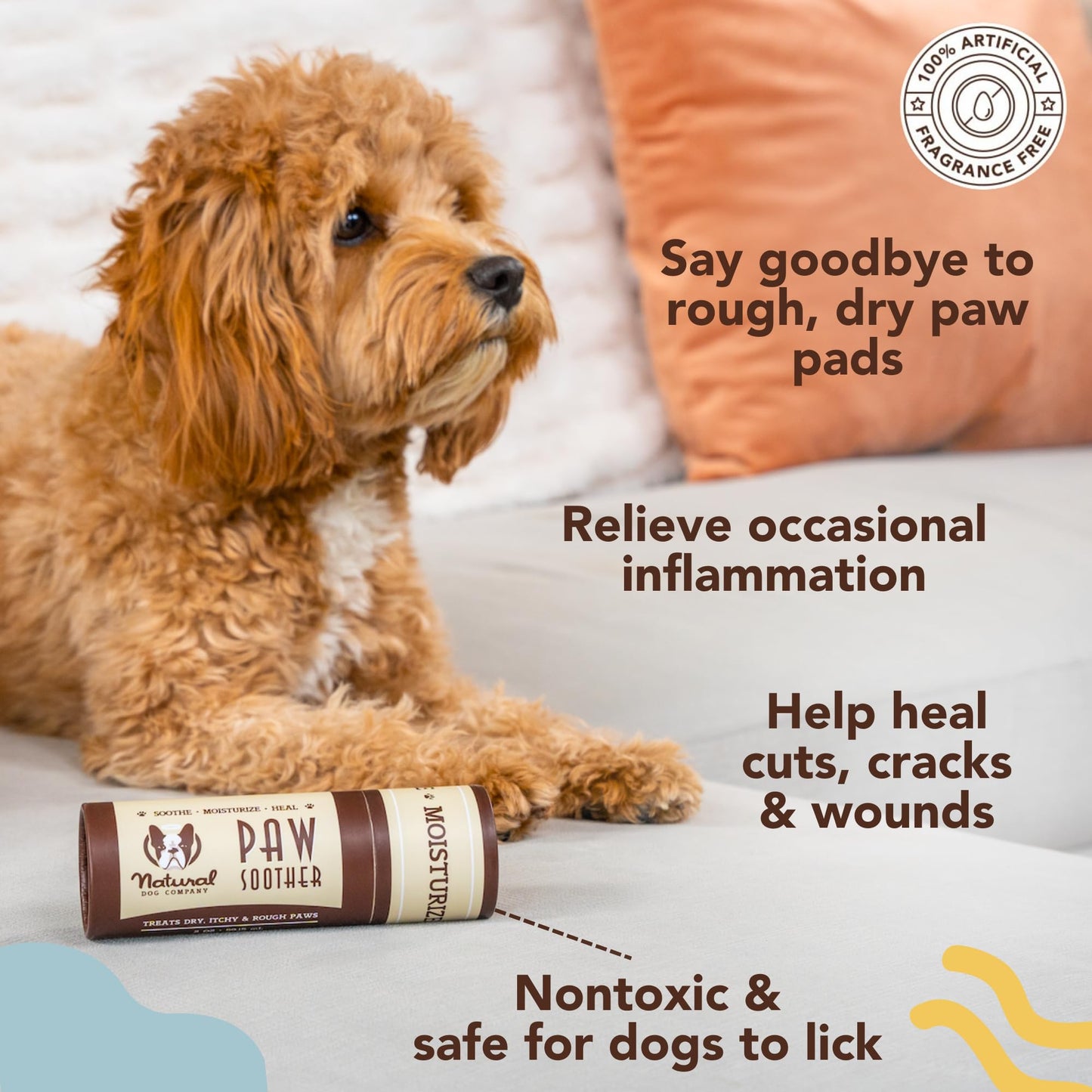 Natural Dog Company Paw Soother Balm, 2 oz. Stick, Dog Paw Cream and Lotion, Moisturizes & Soothes Irritated Paws & Elbows, Protects from Cracks & Wounds