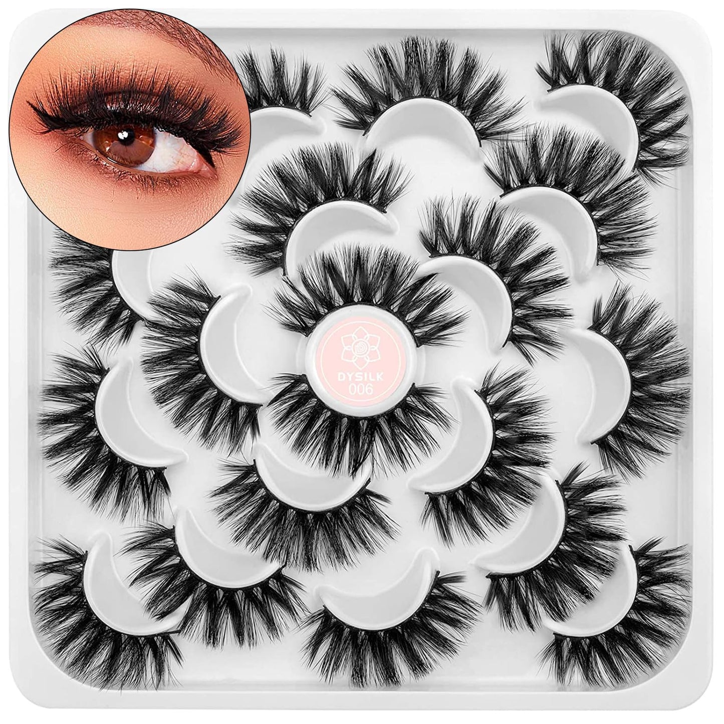 DYSILK Eyelashes Russian Strip Lashes - False Eyelashes Natural 10 Pairs 6D Lashes Pack Mink Eyelashes Wispy Fluffy Reusable Cat Eye Lashes Fake Eyelashes Lashes Natural Look | 17mm