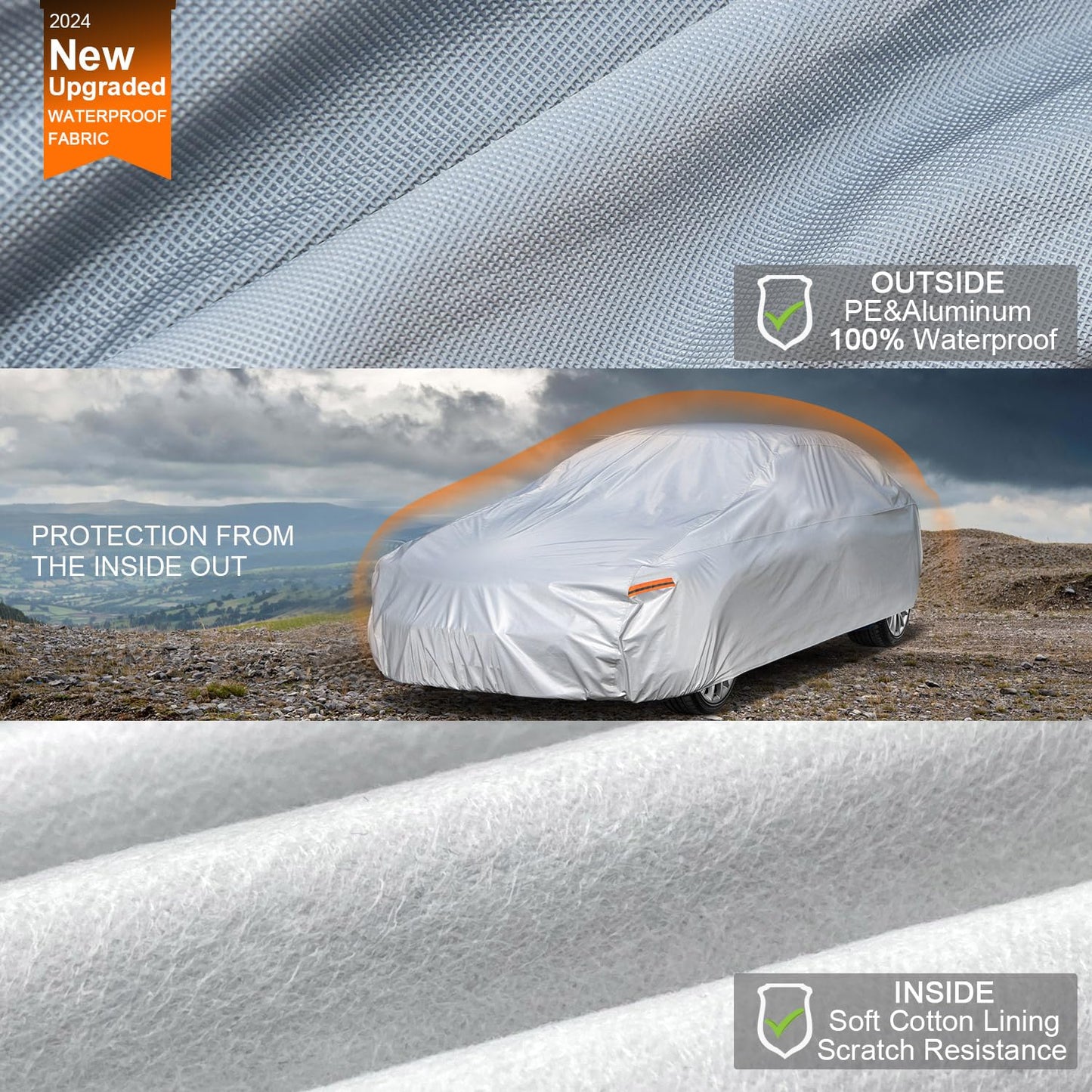 Kayme 6 Layers Car Cover Waterproof All Weather for Automobiles, Universal Fit for Sedan Coupe Sports Car (up to 165 inch), Fit Mazda Miata MX5, Toyota mr2 Spyder, Honda S2000, etc.