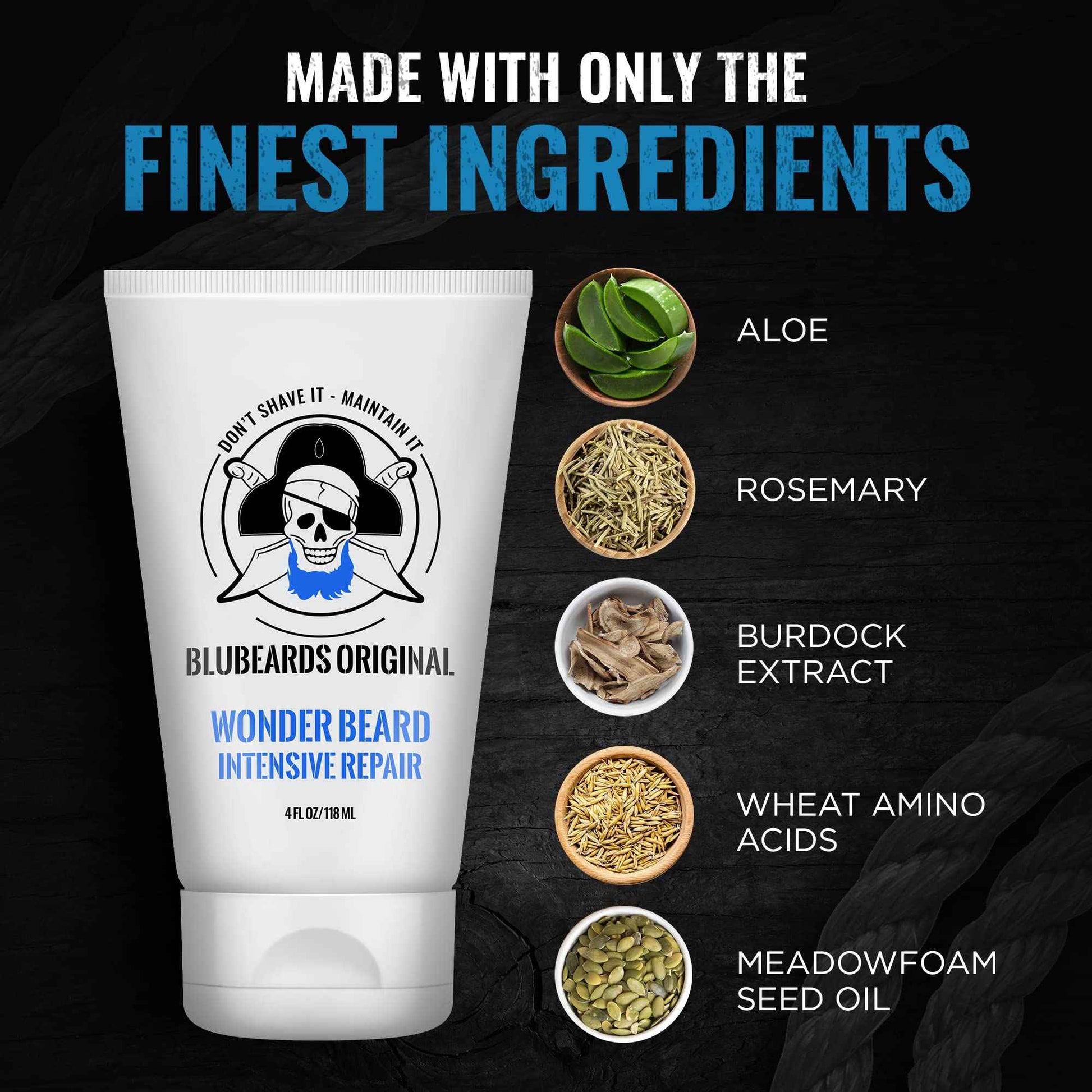 Bluebeards Original Beard Conditioner for Men - 4 oz Wonder Beard Intensive Repair with Meadowfoam Seed Oil & Amino Acids to Deeply Restore, Soften, and Rejuvenate Your Beard and Skin - Made in USA
