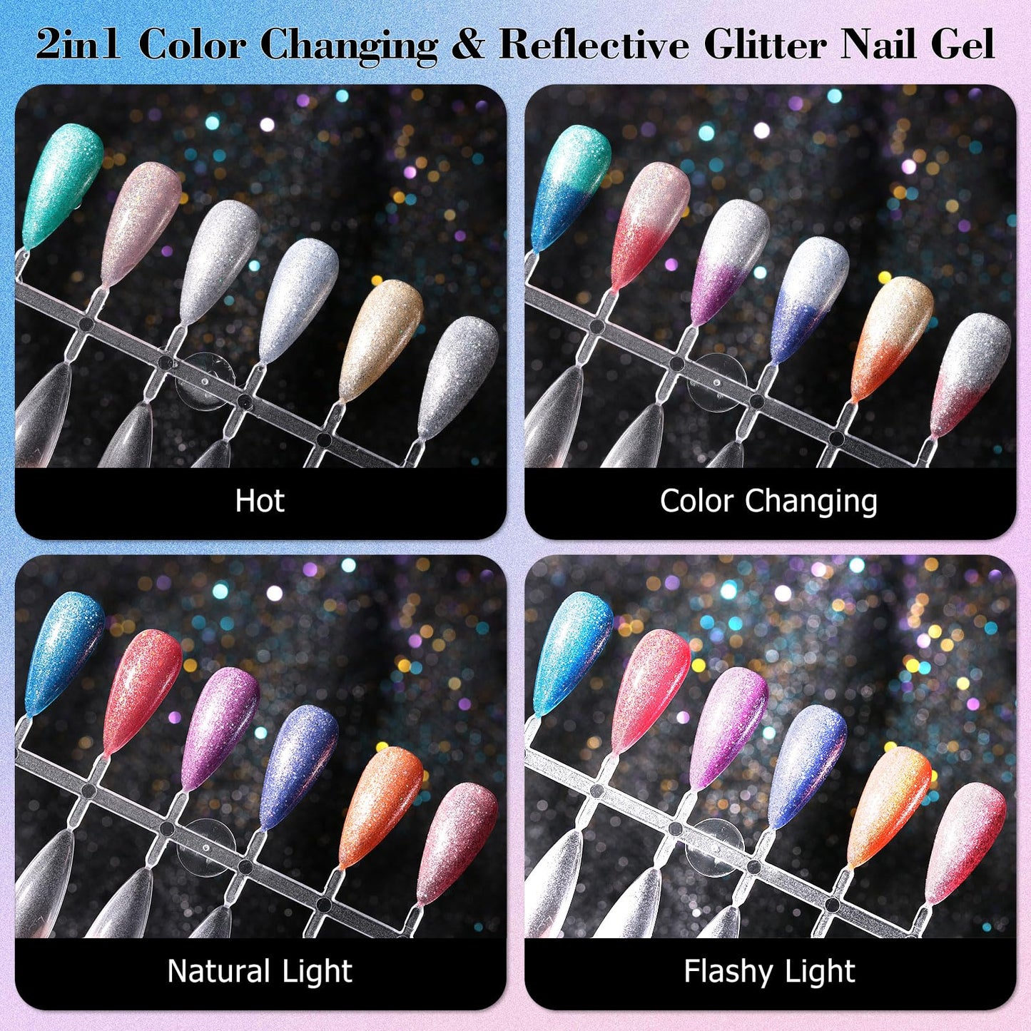 Lawnite Color Changing Gel Nail Polish Set 6Pcs Purple Red Temperature Mood Change Nail Polish Thermal Reflective Gel Nail Polish UV/LED Soak Off Nail Art Manicure DIY