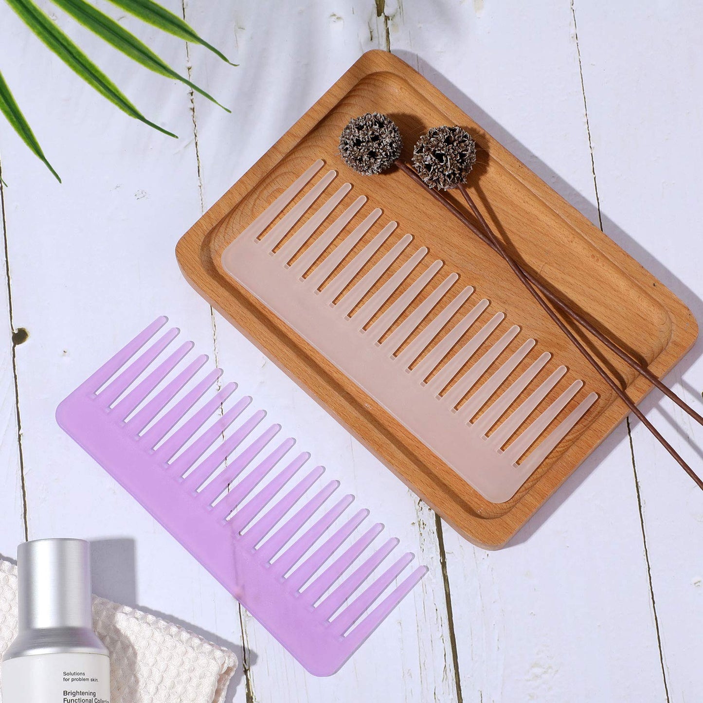 Large Detangling Comb for Curly, Wet or Dry Hair - Wide Tooth Styling and Shampoo Comb, No Handle (Purple, White)