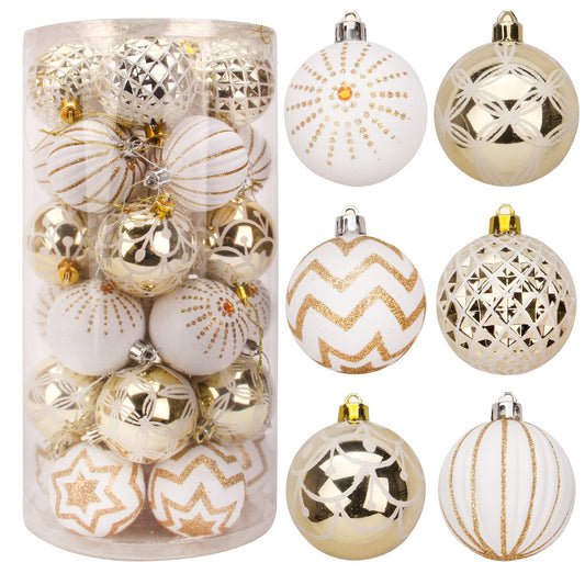 JOYIN 30 Pcs 2.36'' Christmas Ornaments Assorted Design (Gold&White) Christmas Ornaments, Assorted Shatterproof Christmas Ornaments for Holidays,Tree Ornaments