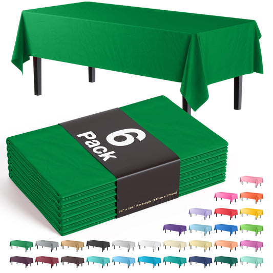 Exquisite 6-Pack Premium Plastic Tablecloth 54in. x 108in. Rectangle Plastic Table Cover - Emerald Green