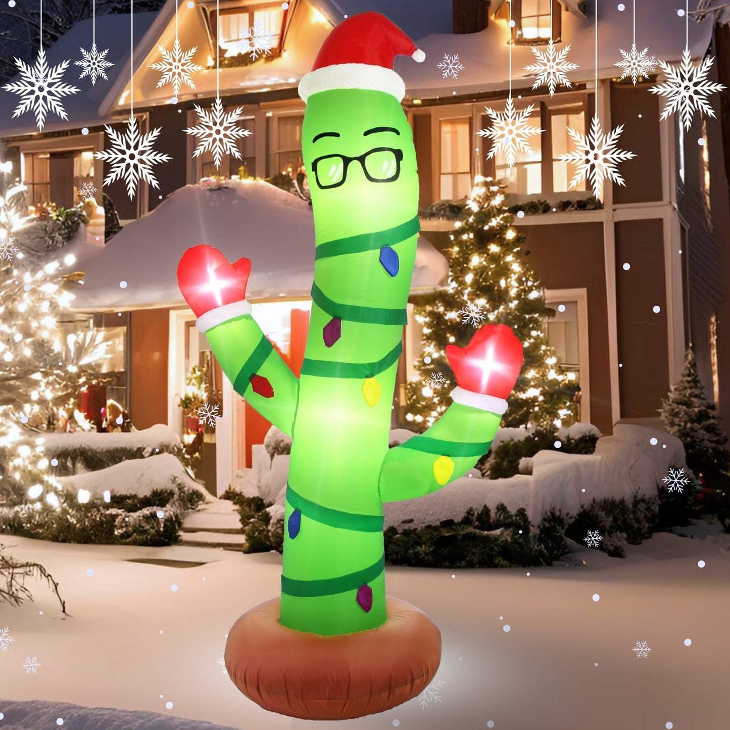 Opemon 7 Ft Christmas Inflatables Outdoor Decorations Blow up Cactus with LED Lights Yard Xmas Decor for Holiday Lawn Home Indoor Outside