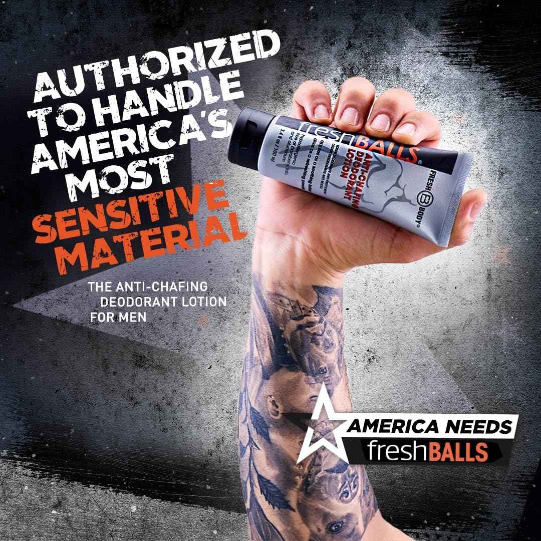 Fresh BALLS Lotion | Anti-Chafing Men's Soothing Cream to Powder Deodorant and Hygiene for Groin Area, 3.4 fl oz (Pack of 3)