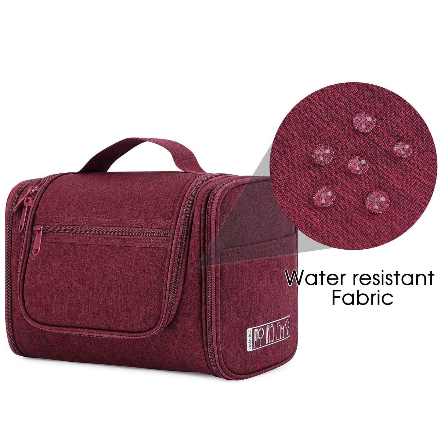 WANDF Large Hanging Toiletry Bag Travel Cosmetic Makeup Organizer Water-Resistant Shower Bathroom Bag for Women and Men (Red)