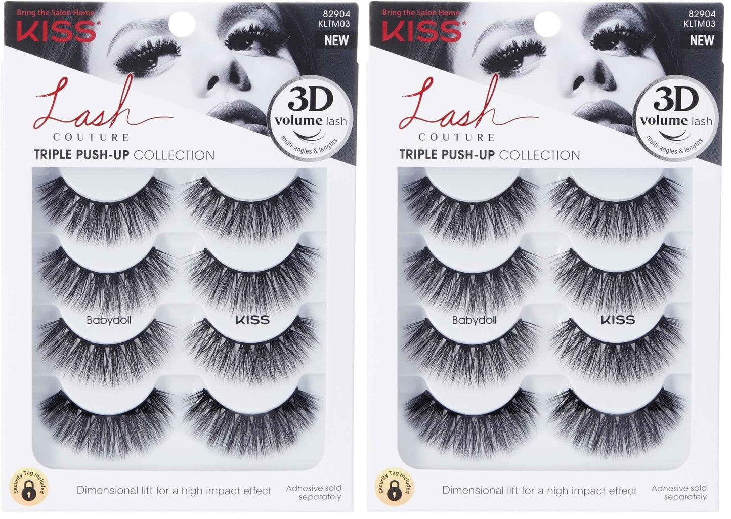 KISS Lash Couture Triple Push Up Collection Multipack, 3D Volume False Eyelashes with Triple Design Technology, Multi-Angles & Lengths, Reusable, Style 'Babydoll', 4 Pairs Fake Eyelashes (Pack of 2)