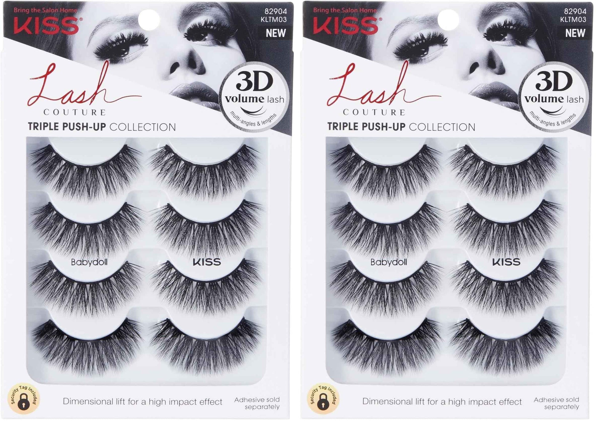 KISS Lash Couture Triple Push Up Collection Multipack, 3D Volume False Eyelashes with Triple Design Technology, Multi-Angles & Lengths, Reusable, Style 'Babydoll', 4 Pairs Fake Eyelashes (Pack of 2)