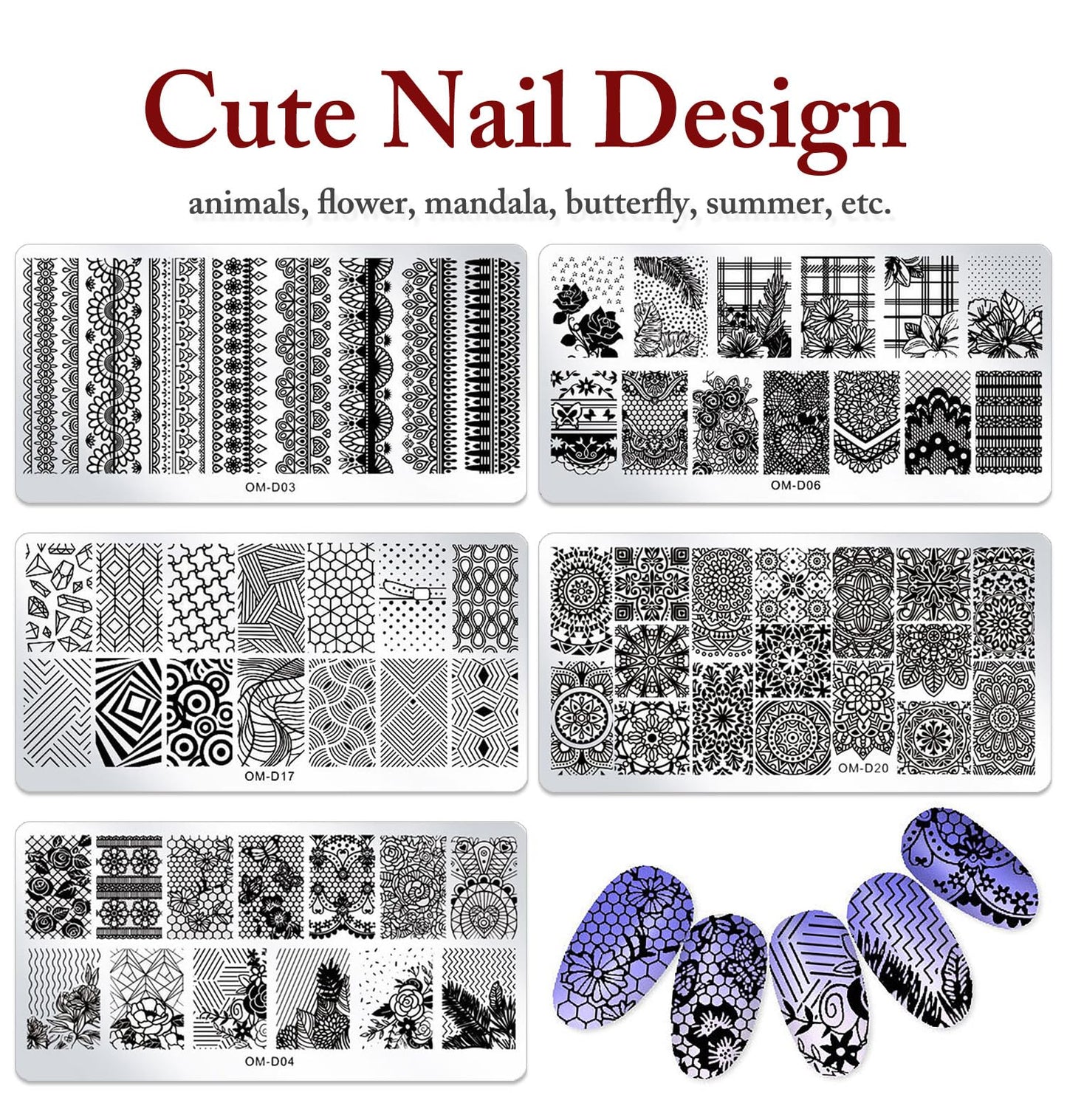 SILPECWEE 10Pcs Nail Art Stamping Plates Set Animals Design Nail Image Stamp Plates Manicure Templates Nail Art Tools