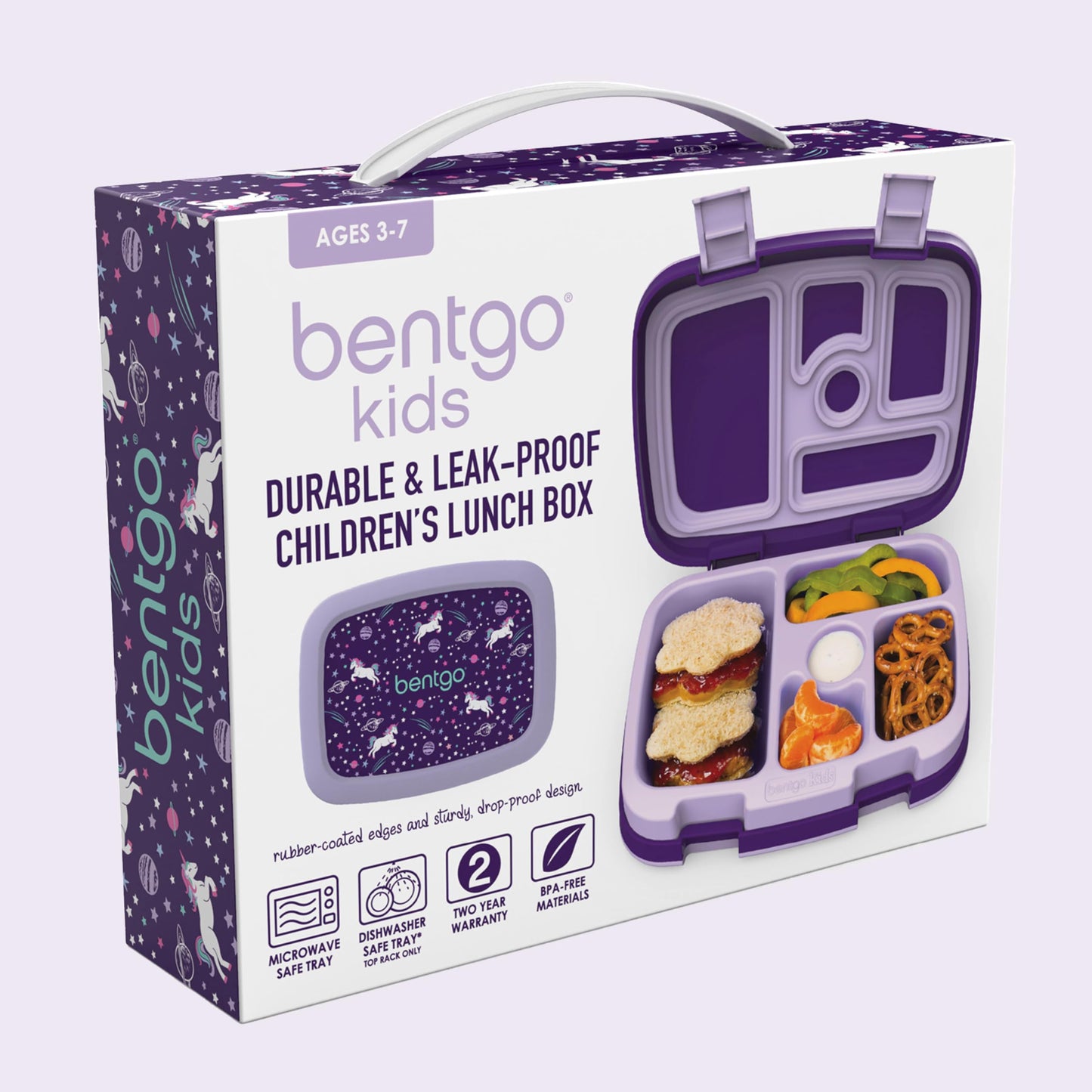 Bentgo Kids Prints Leak-Proof, 5-Compartment Bento-Style Kids Lunch Box - Ideal Portion Sizes for Ages 3-7, Durable, Drop-Proof, Dishwasher Safe, & Made with BPA-Free Materials (Unicorn)