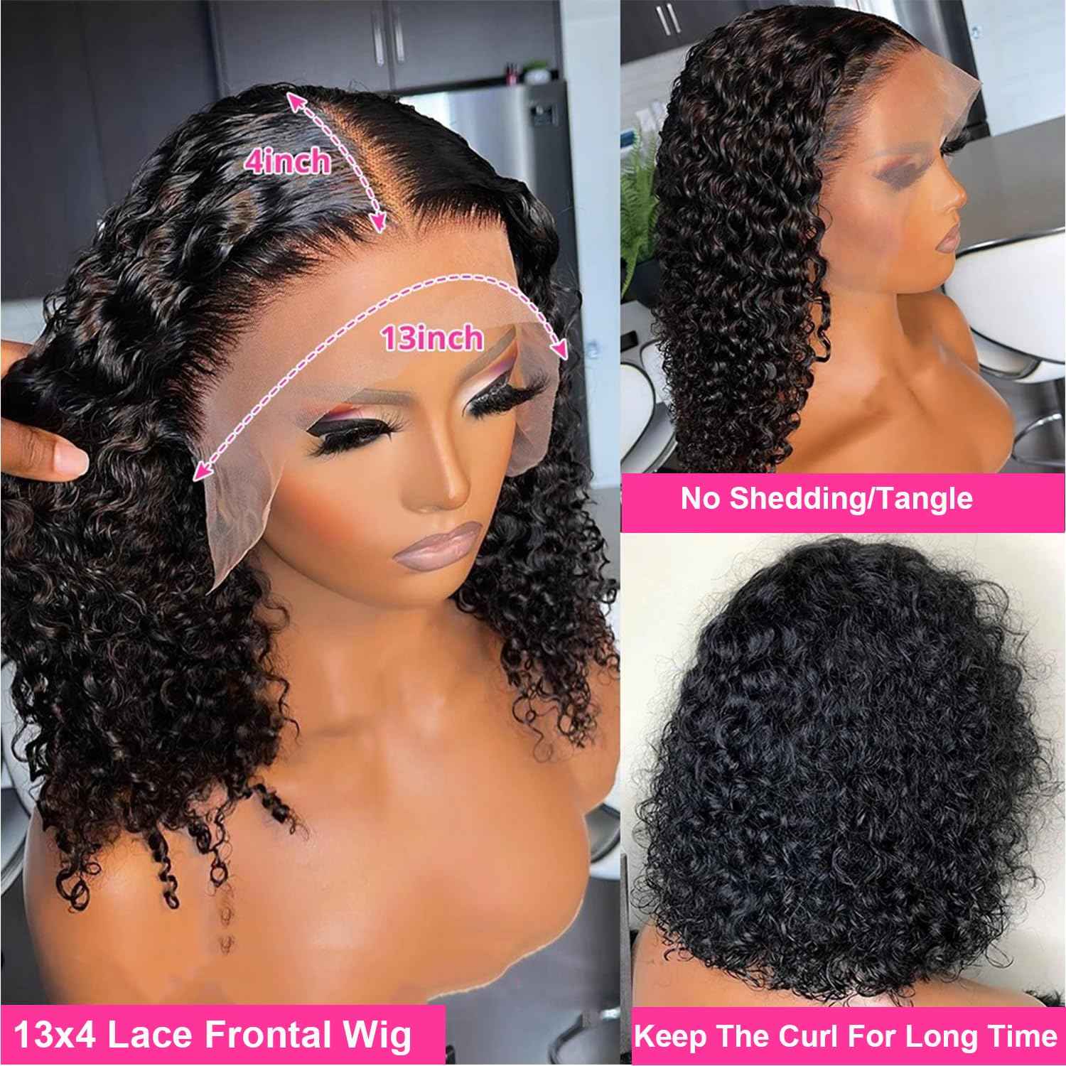 Short Bob Wig Human Hair 13x4 Frontal Lace Wig Curly Bob Wigs for Black Women 150% Density Bleached Knots Glueless HD Lace Front Wigs Human Hair Pre Plucked with Baby Hair Natural Hairline (10 Inch)