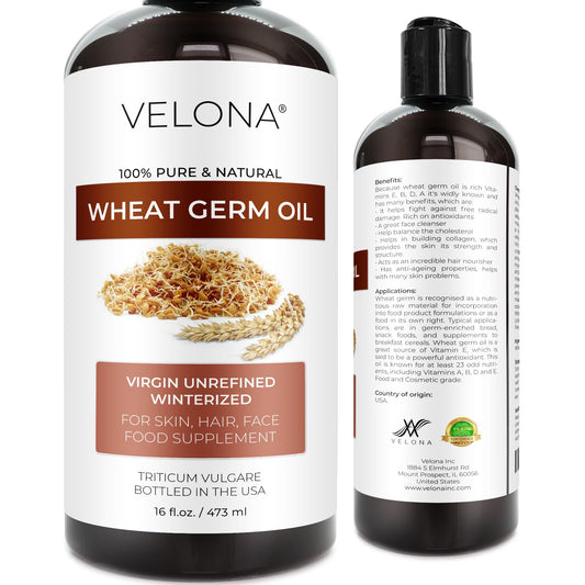 Wheat Germ Oil USP Grade by Velona - 16 fl oz | 100% Pure and Natural Carrier Oil | Unrefined, Winterized | Cooking, Face, Hair, Body & Skin Care | Use Today - Enjoy Result