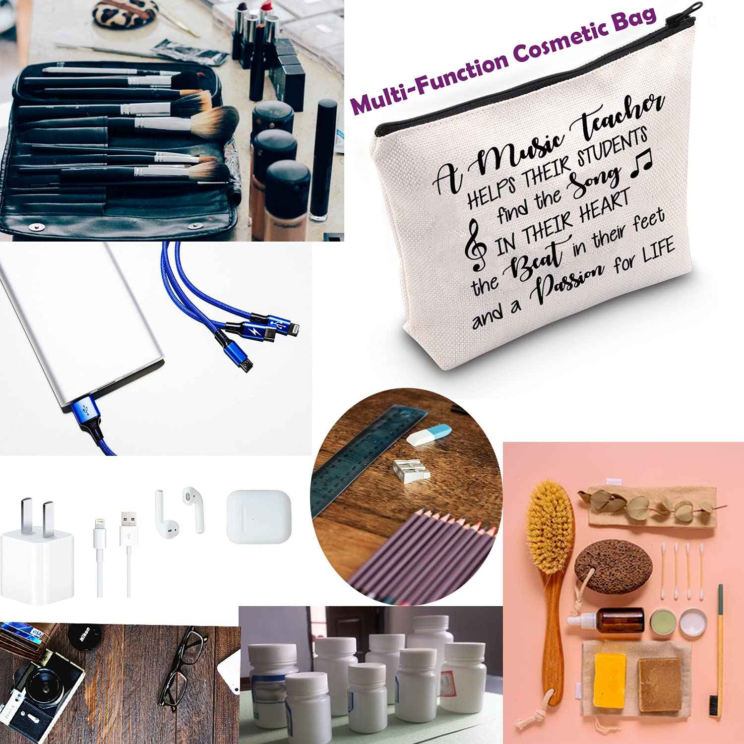 TSOTMO Music Teacher Makeup Bag Gift Music Gift for Piano Teachers and Musicians Teachers' Day Gifts Thanks Teacher Gift Graduation Gift (Music Teacher)