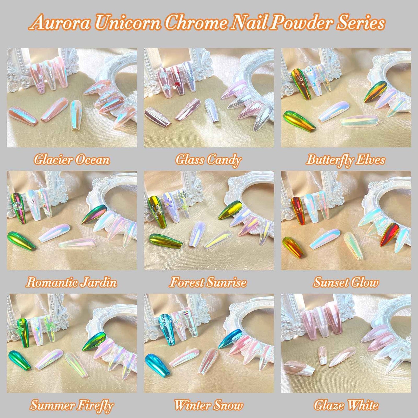 FNNZ Unicorn Chrome Nail Powder, Aurora Unichrome Mermaid Aurora Nail Powder Pigment Pearlescent Nail Art Glitter Decoration for Home DIY Nail Salon Manicure - Glacier Ocean