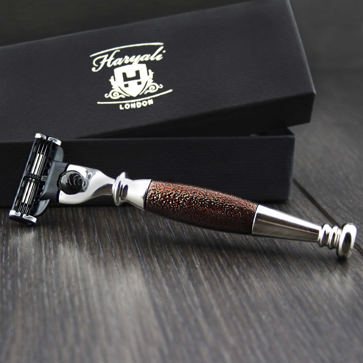 Haryali London 3 Edge Shaving Razor with Maroon Antique Handle Beard and Mustache Safety Razor for Mens Perfect Shave