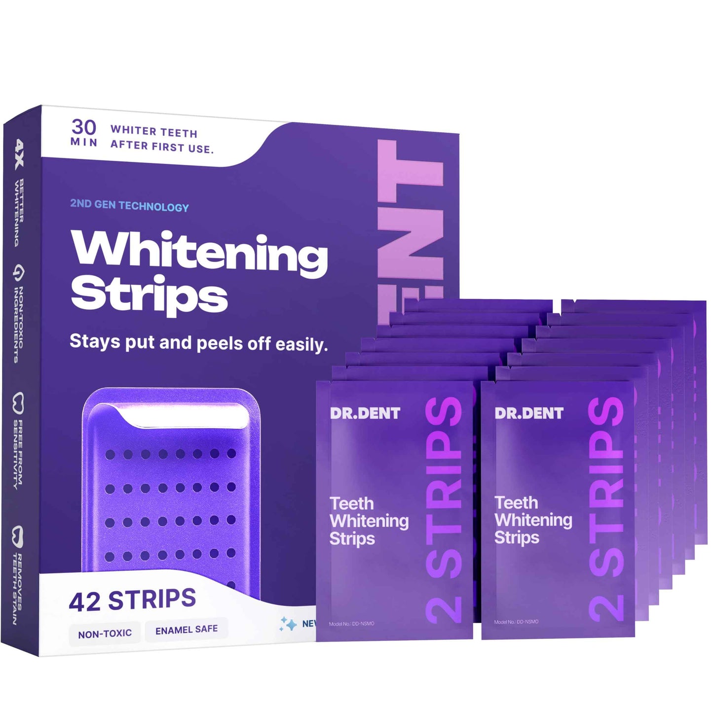 DRDENT Purple Teeth Whitening Strips 21 Treatments - Safe for Enamel - Non Sensitive Teeth Whitening - Whitening Without Any Harm - Pack of 42