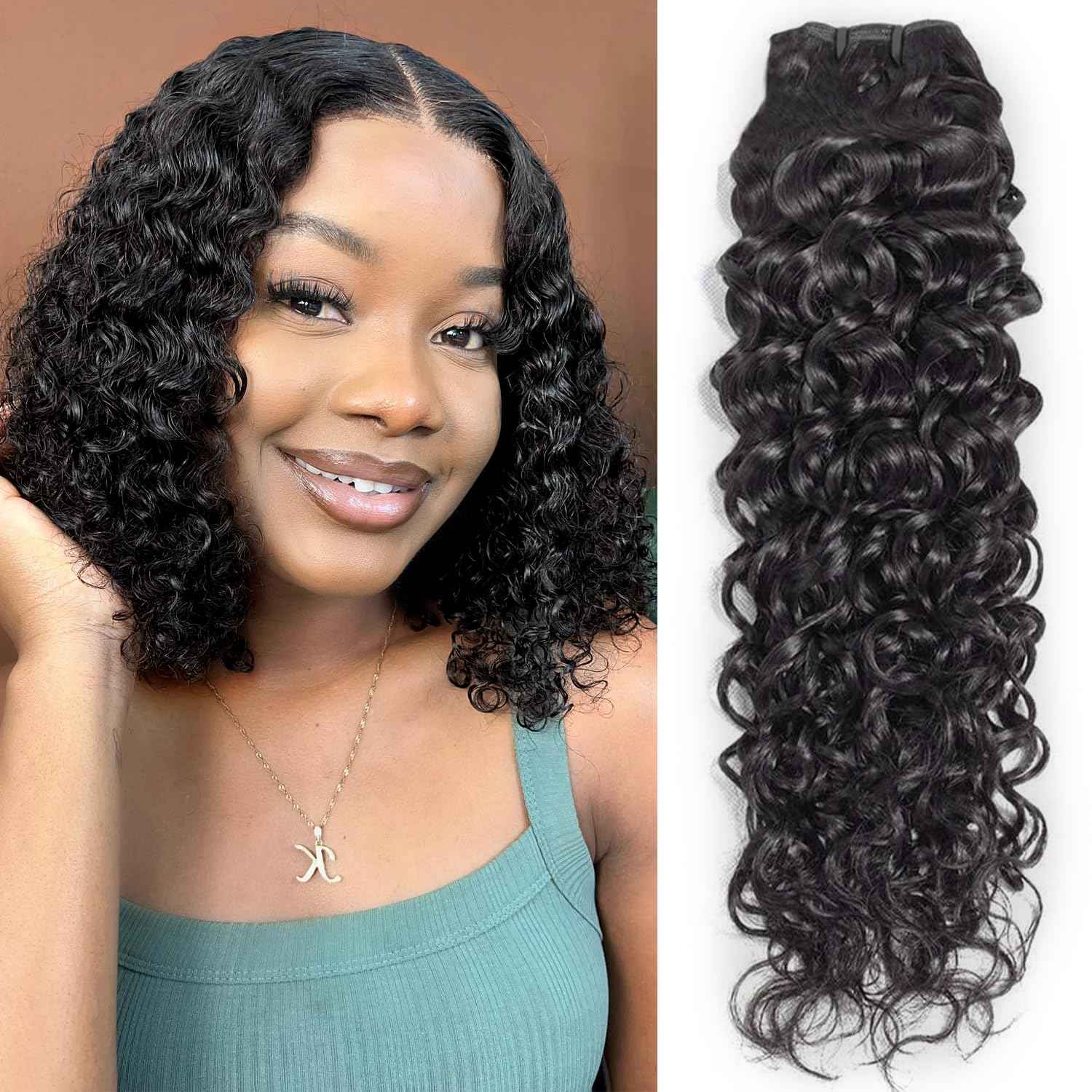 Water Wave Human Hair Bundles 14 Inch 12A Double Weft Wet and Wavy Bundles Human Hair Raw Bundles Human Hair Quick Weave Hair Bundles Natural Black