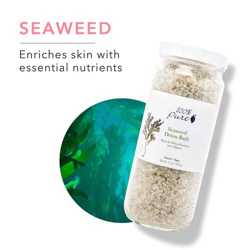 100% PURE Seaweed Detox Bath Soak, Bath Salts for Relaxation, Made with Eucalyptus Essential Oil, Spa Kit for Home, Bath Soak with Essential Oils - 15 Oz