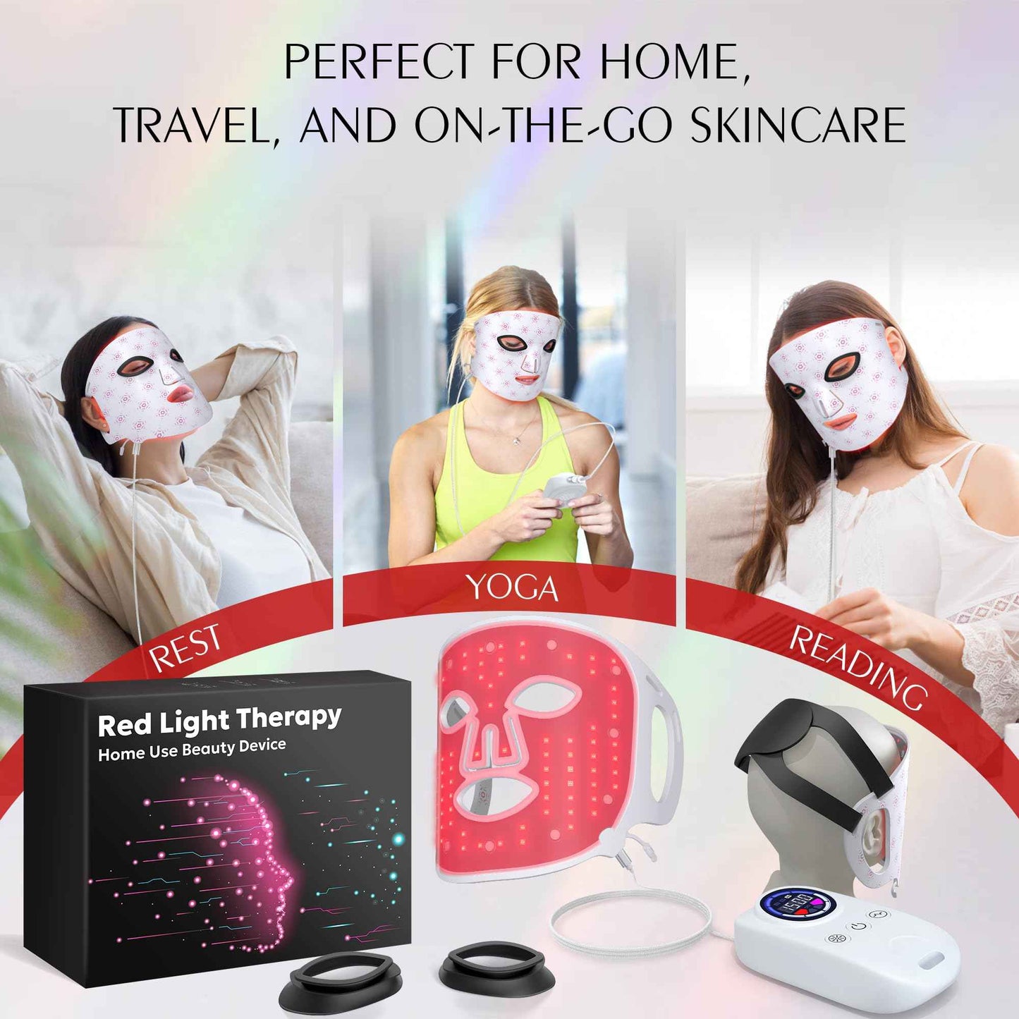Red Light Mask for Face, Silicone Soft LED Face Mask with Remote, 660nm & 850nm Red Light Mask with Timing Function, Reduced Wrinkles, Anti-Aging, at Home (White)