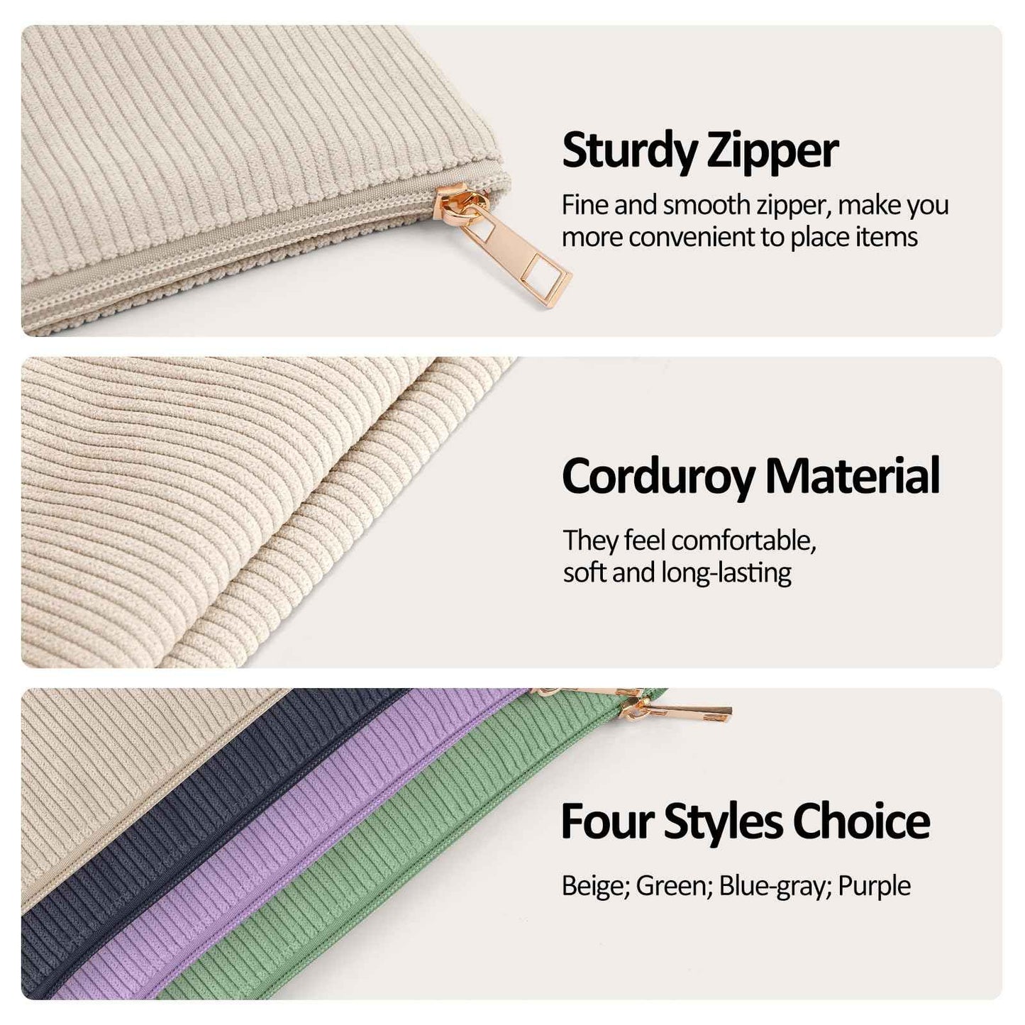 MAGEFY Small Makeup Bag, 2 Pcs Corduroy Makeup Bag for Purse Make Up Organizer Bag Mini Pouch with Slip-in Pockets Aesthetic Preppy Stuff - Beige