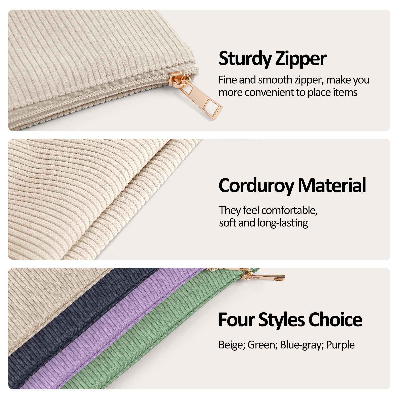 MAGEFY Small Makeup Bag, 2 Pcs Corduroy Makeup Bag for Purse Make Up Organizer Bag Mini Pouch with Slip-in Pockets Aesthetic Preppy Stuff - Beige