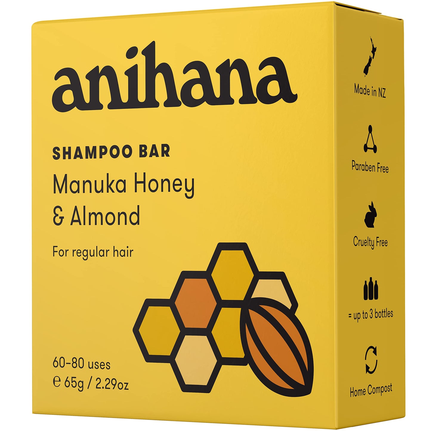 ANIHANA Shampoo Bar for Regular Hair Types Paraben Free Cruelty Free Refreshing Manuka Honey and Almond Scent 2.29 oz