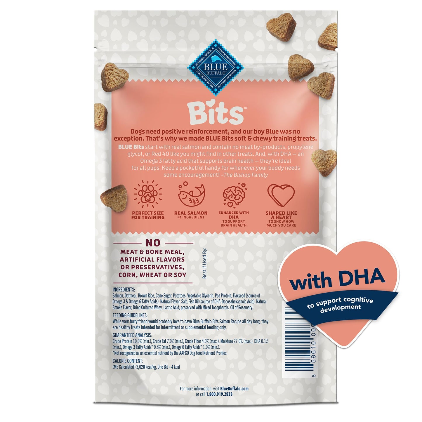 Blue Buffalo Bits Soft Dog Treats for Training, Made with Natural Ingredients & Enhanced with DHA, Savory Salmon Recipe, 4-oz. Bag (Pack of 4)