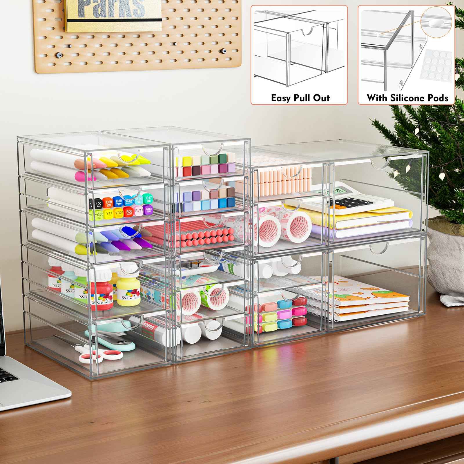 Acrylic Makeup Organizer with 17 Drawers, 4 Pack Clear Bathroom Counter Organizer for Palettes, Cosmetic, and Beauty Supplies,Ideal for Vanity, Cabinet,Desk Organization