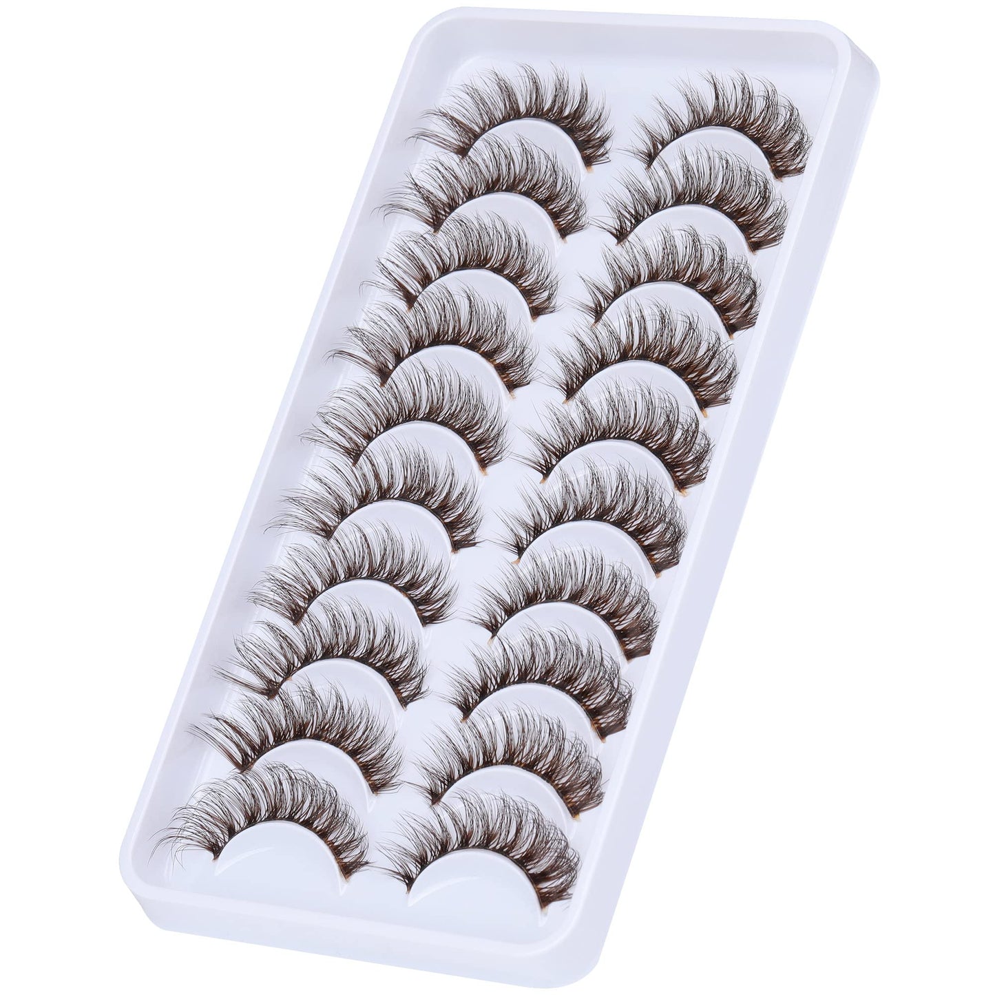 Ruairie Brown Lashes Natural Look False Eyelashes Cat Eye Natural Lashes Clear Band 14MM Fluffy Wispy False Lashes Strip 10 Pairs