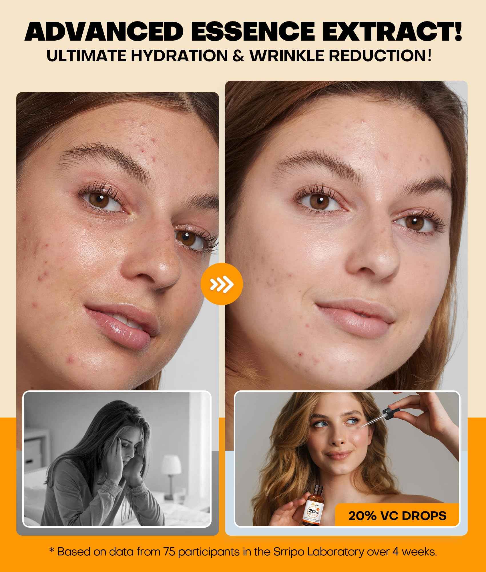 Pure Natural Skin Brightening & Anti Aging 20% Vitamin C Serum, Collagen Peptide Infused Face Serum for Deep Hydration, All-in-One with Niacinamide, Retinol, Hyaluronic Acid, 2.02 Fl Oz