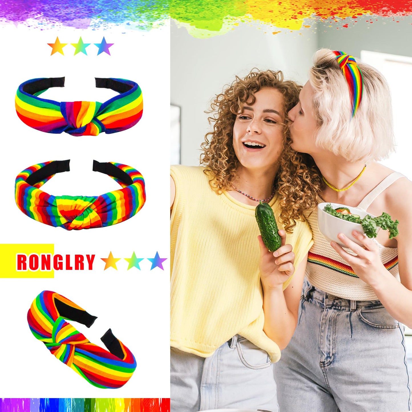 Rainbow Headbands for Women - Colorful Striped Elastic Non-Slip Gay Pride LGBTQ Hair Hoops and Accessories, Bulk Pack