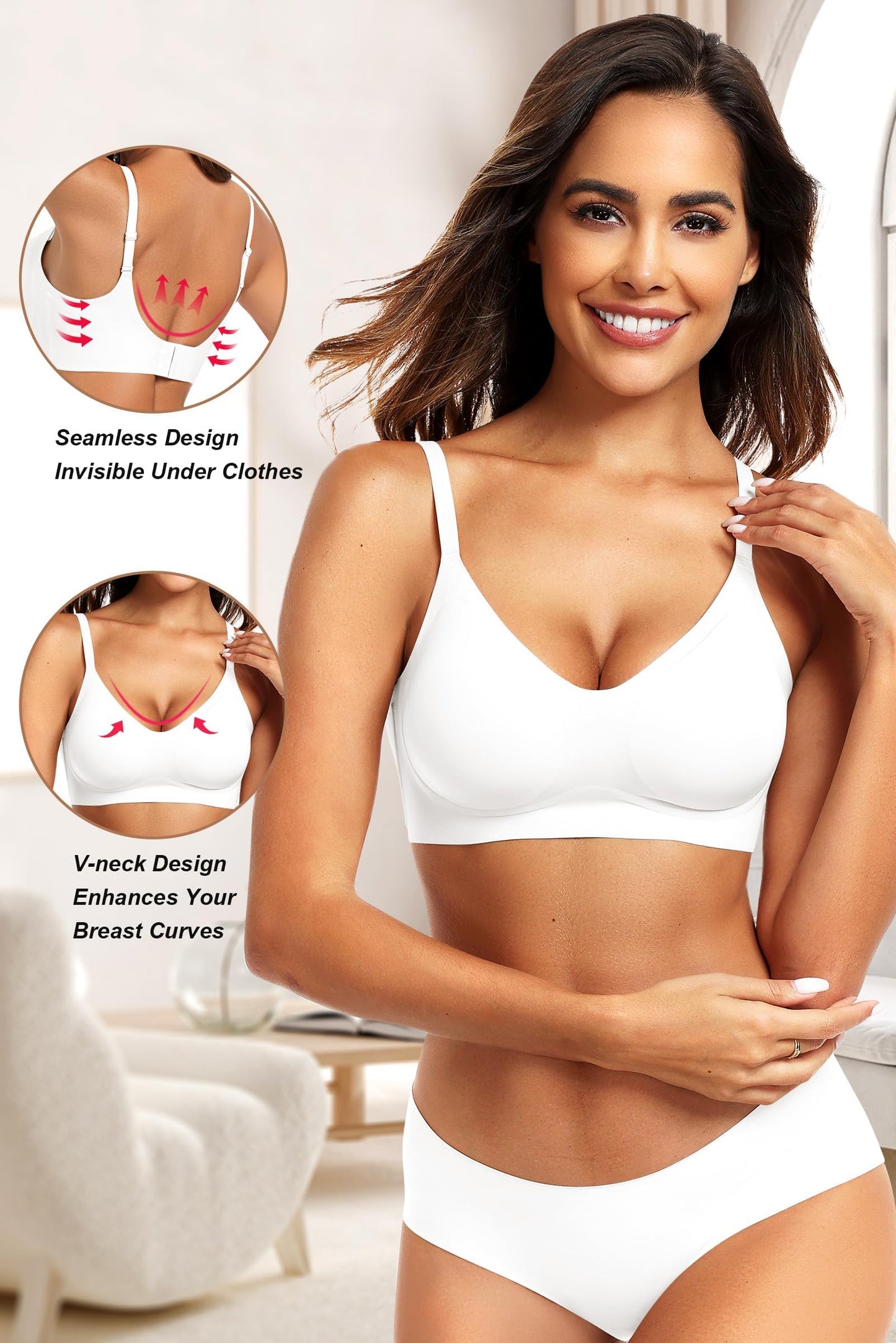 Vertvie Womens Seamless Bra No Underwire Comfort Push Up Bras Buttery Soft Wireless Bralette Full Coverage Sport Everyday Bra(White,Small)