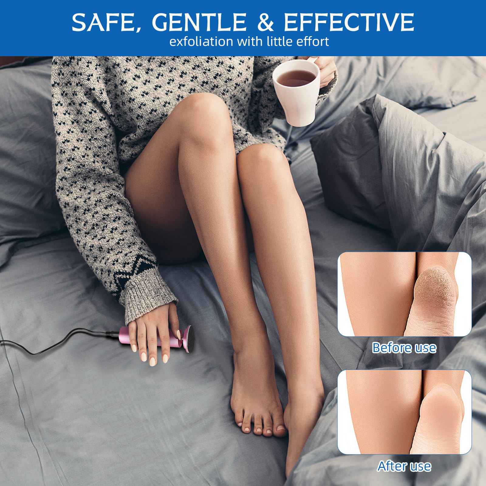 Dermave Electric Foot Callus Remover, Callus Remover for Feet, Foot File Grinder Tool with Speed Controller, Electric Callus Remover with 60pcs Replacement Sandpaper Disk for Women Men, Pink