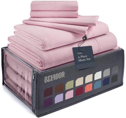 BELADOR Silky Soft Twin Sheet Set - Luxury 4 Piece Bed Sheets for Twin Size Bed, Secure-Fit Deep Pocket Sheets with Elastic, Breathable Hotel Sheets and Pillowcase Set, Wrinkle Free Oeko-Tex Sheets